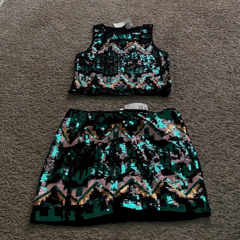 H&M Sequined Two-Piece Set Tank Top (M) and Mini Skirt (US 6)